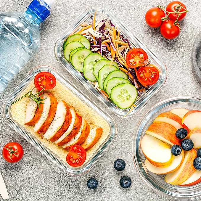 VERONES 10Pack Glass Meal Prep Containers, Airtight Glass Lunch Containers