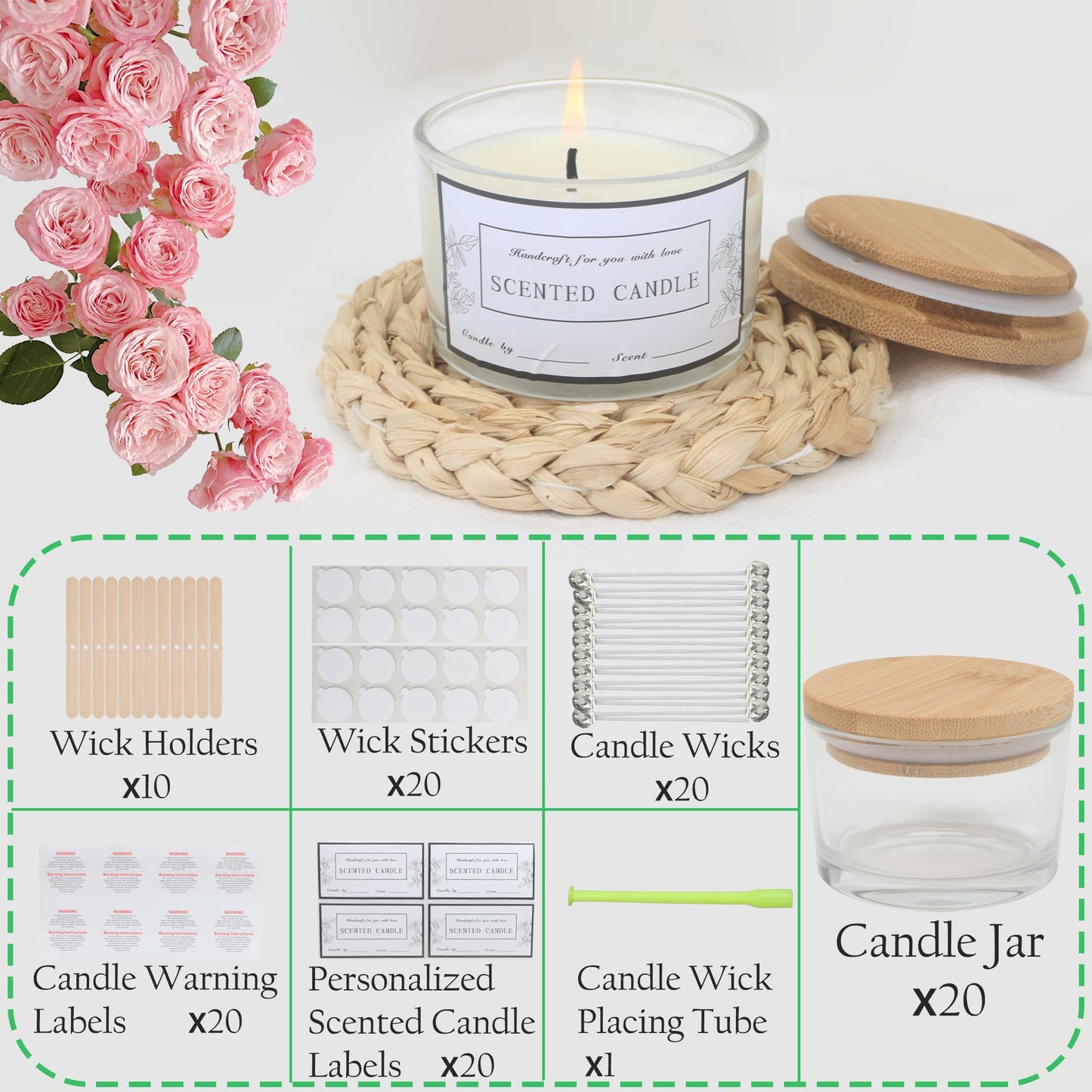 MILIVIXAY 20 Pack 4 OZ Clear Glass Candle Jars with Lids and Candle Making Kits - Bulk Wide Mouth Small Empty Candle Jars for Making Candles - Spice, Powder Containers.