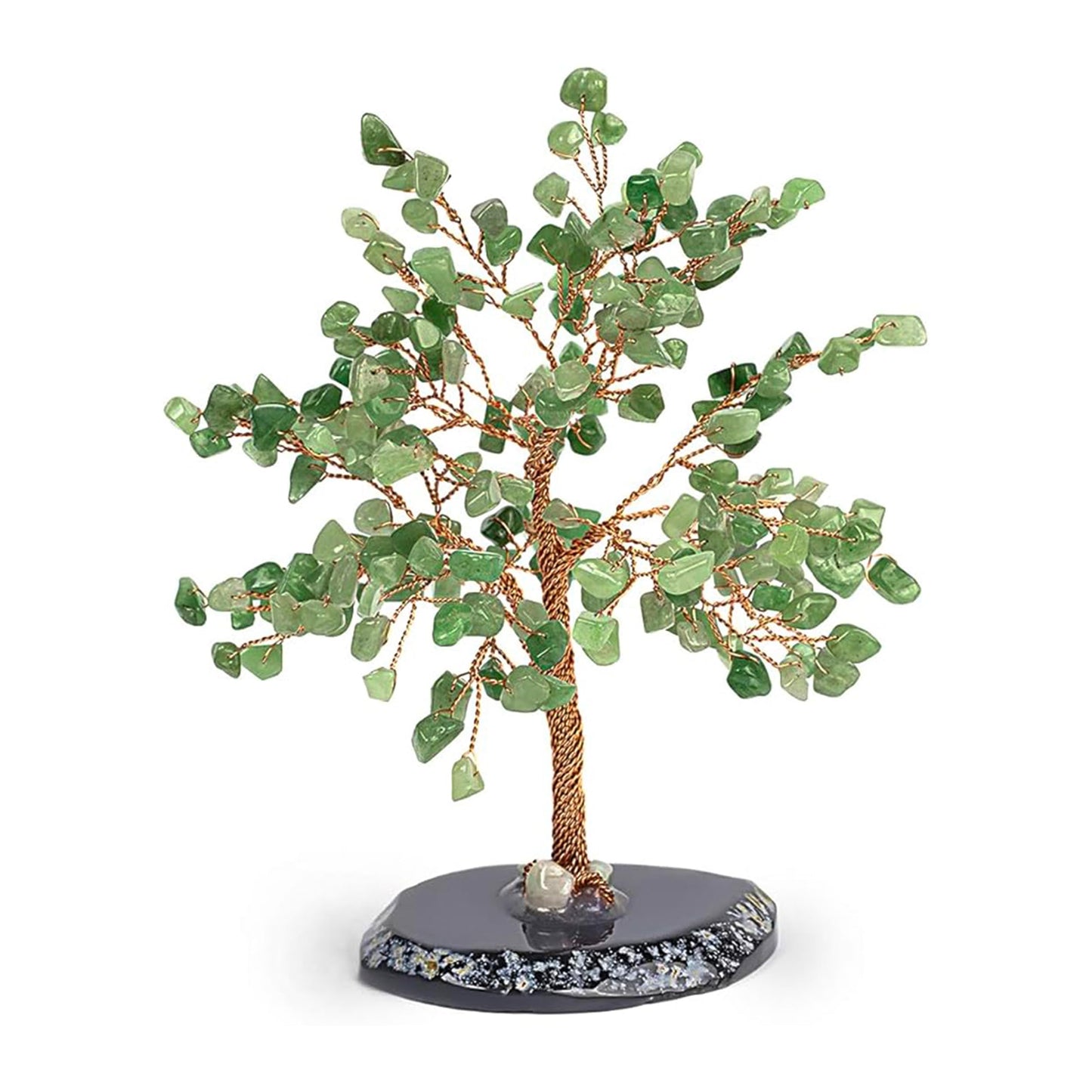 KARMA AND LUCK Jade Crystal Tree of Life, Feng Shui Money Tree Decor with Natural Jade Gemstones, Copper Wire Bonsai Tree on Agate Base, Spiritual Home, Office, Desk Decor Gift, 8" Medium