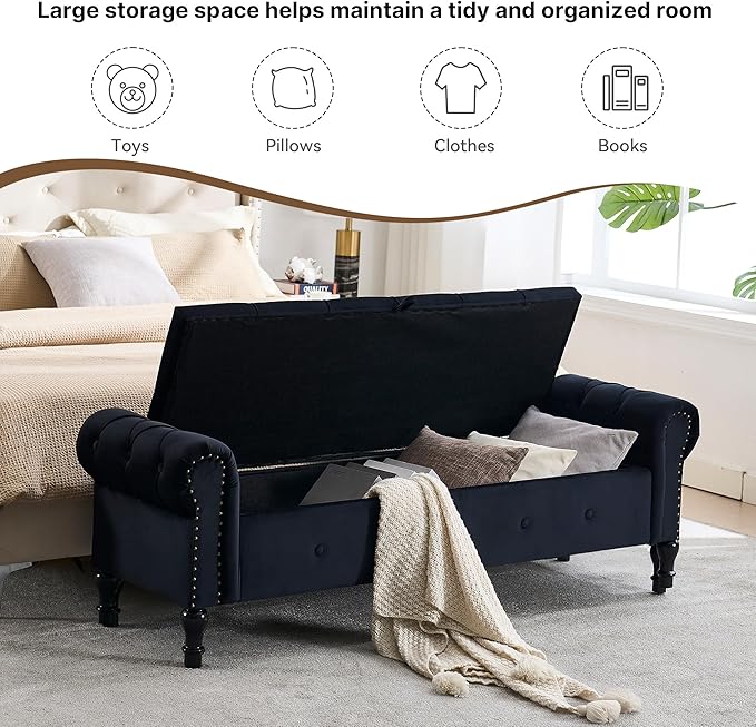 Storage Bed Bench for Bedroom, King Size Bench