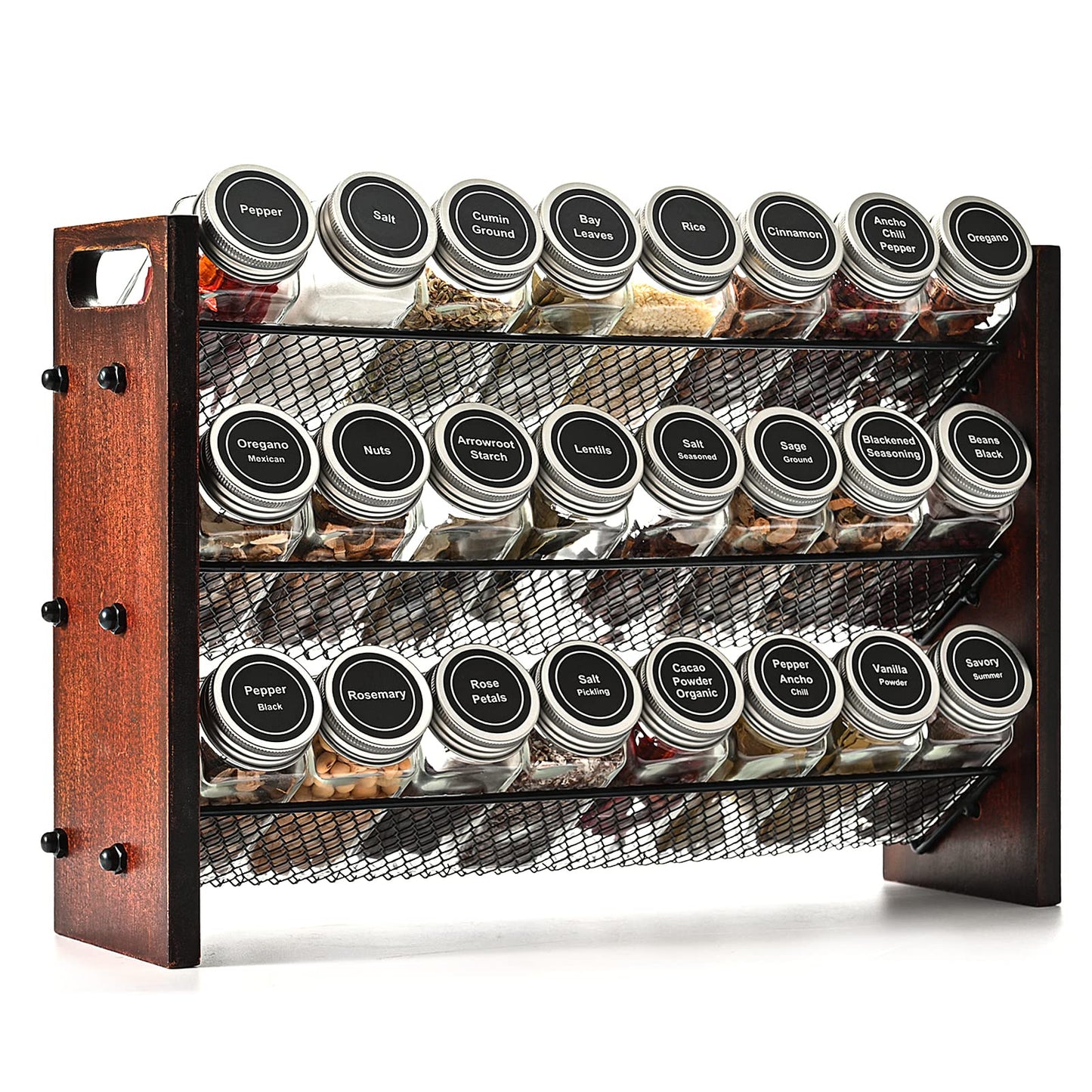 Roykoota Spice Rack, Spice Rack Organizer without Seasoning Jars, Wooden Rustic 3 Tier Kitchen Spice Organizer Shelf for Cabinet, Countertop or Wall Mount