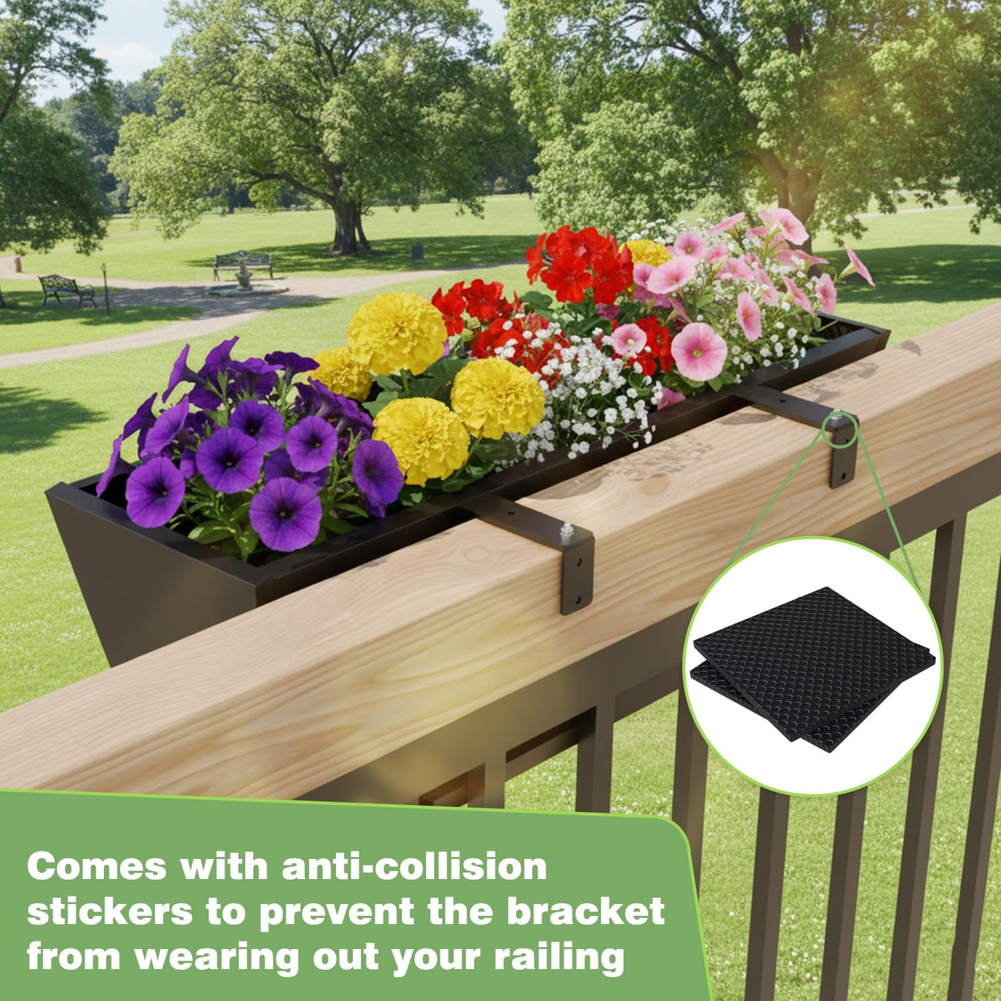 Railing Planter for Outdoor Plants 36'' Metal Hanging Flower Pot with Adjustable Brackets & Drainage Railing Planter Box Countryside Flower Plant Holder for Garden Yard Patio Balcony Deck Decor