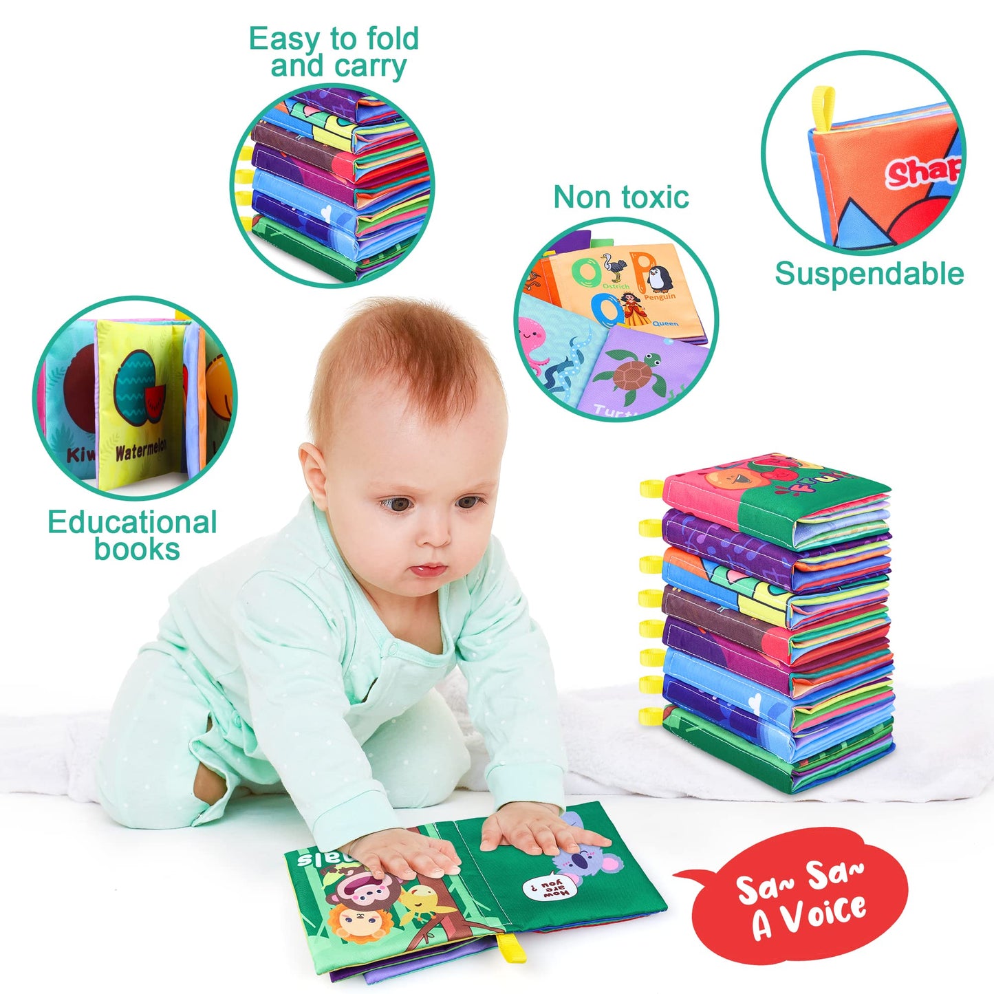 Baby Bath Books, Nontoxic Fabric Soft Baby Cloth Books, Early Education Toys, Waterproof Baby Books for Toddler, Infants Perfect Shower Toy, Kids Bath Toys Birthday Gift (Pack of 8)