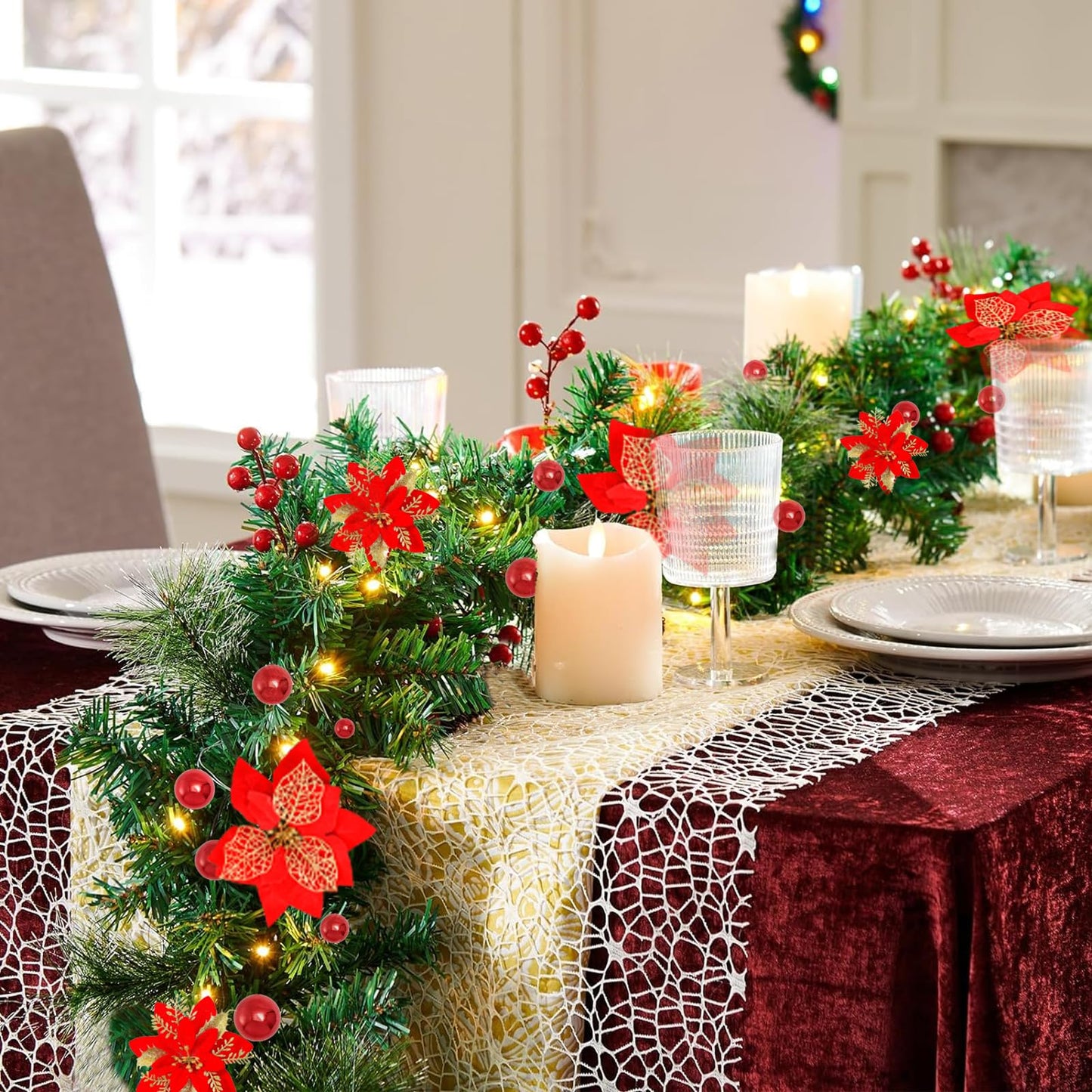 9FT Prelit Artificial Christmas Garland with Lights: Greenery Garland Decoration with 30 Warm LED Lights - Xmas Garland for Office Fireplace Mantle - Christmas's Day Indoor Outdoor Holiday (Garland3)