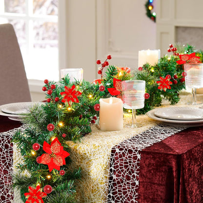 9FT Prelit Artificial Christmas Garland with Lights: Greenery Garland Decoration with 30 Warm LED Lights - Xmas Garland for Office Fireplace Mantle - Christmas's Day Indoor Outdoor Holiday (Garland3)