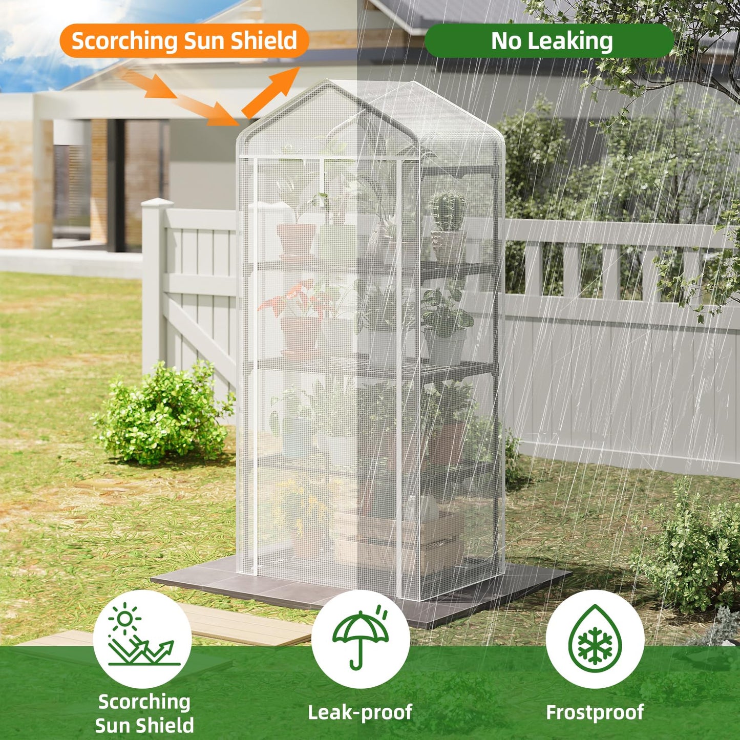 SUPERLELE 4 Tier Mini Greenhouse for Indoor Outdoor, 19.3x27.2x62in Portable Plant Greenhouse with Adjustable Shelves, Reinforced PE Mesh Cover, Heavy Duty Steel Frame, Waterproof for Balcony Patio