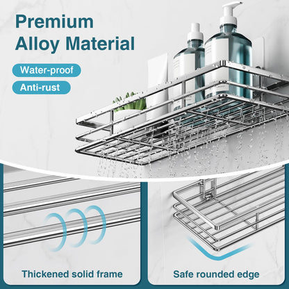 Saffruff Shower Caddy 2Pack No-Drilling Organiser Bathroom Caddy with Adhesive Silver 11.8 x 4.3”