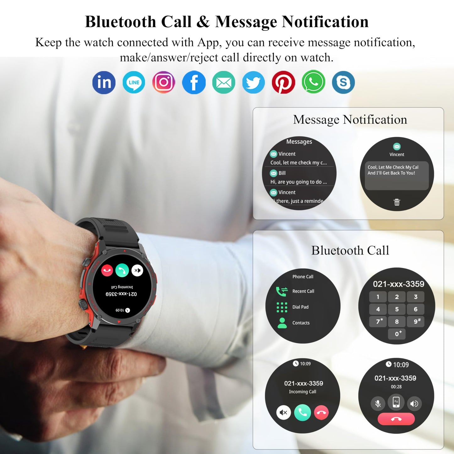 Smart Watch, 1.43''AMOLED 45mm Military Smartwatch Men Women Answer/Make Call, Digital Fitness Watch, 110+ Sports, Blood Pressure, Heart Rate, Stress Monitor Sports Watch for Android or iOS