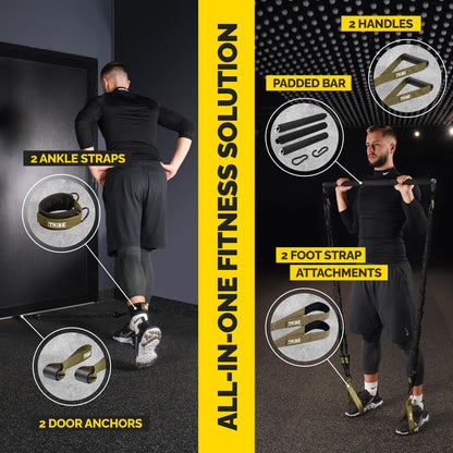 Tube Resistance Bands for Working Out Men and Women - Exercise Bands Resistance Bands Set, Resistance Band Bar, Handles, Ankle Straps, Foot Straps and Door Anchor, Tube Workout Bands (Military Green)