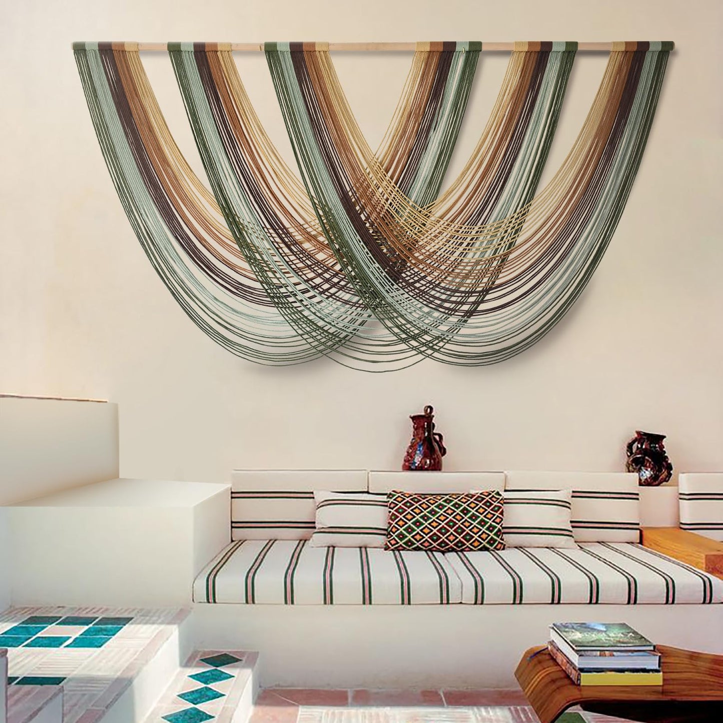 Flber Macrame Wall Hanging Boho Wall Decor Yarn Wall Art Tapestry Bedroom Living Room Nursery Apartment Home Decor 57" W x 31" L