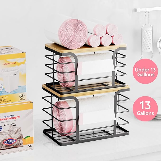 2 Pack Stackable Storage for Kitchen Laundry Pantry Organizers, Trash Bag Holder