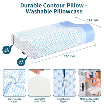 Memory Foam Pillows Neck Pillow Bed Pillow for Sleeping, Ergonomic Cervical Pillow for Neck and Shoulder Pain Relief,Orthopedic Contour Pillow for Side Back Stomach Sleeper(Blue&Grey)