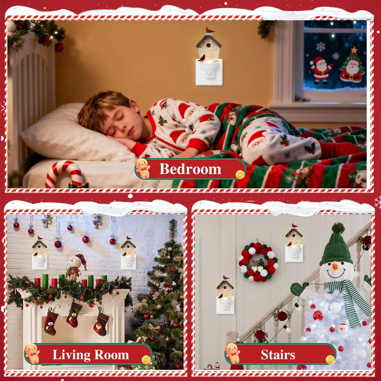 Christmas Birdhouse Night Light Plug into Wall Glitter Water Nightlight with USB/Outlet Options, Christmas Decorative Nightlight for Bedroom Kitchen Nursery Holiday Decorations Gifts (Birdhouse)