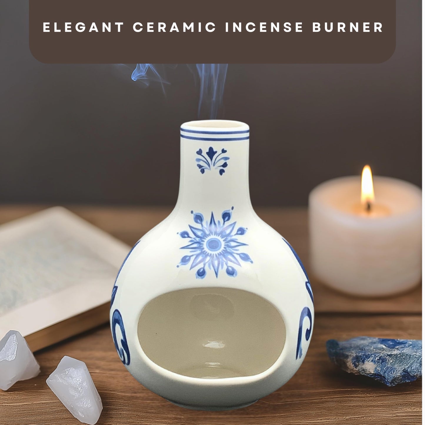 Ceramic Incense Holder – Palo Santo Burner for Sticks, Cones & More – Ash Catcher for Meditation, Altar, and Home Decor (Crystalhush)