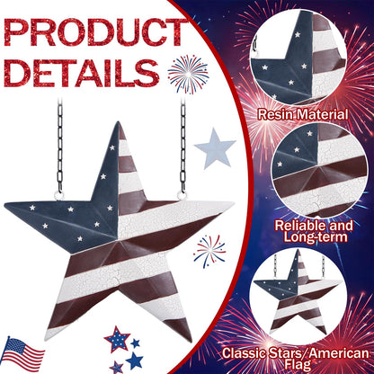 Bucherry 14 Inch Americana Star Arrow Replacement Sign Patriotic Porch Decoration 4th of July Outdoor Yard Decor Resin White Blue Red Hanging Sign for 4th of July Independence Day 250th Anniversary