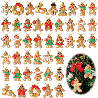 44 Pcs Mini Christmas Gingerbread Ornaments Tiny Gingerbread Man Ornaments Hanging Charms Figurine Decoration Ginger Man with Strings for Mini Christmas Tree Decorations
