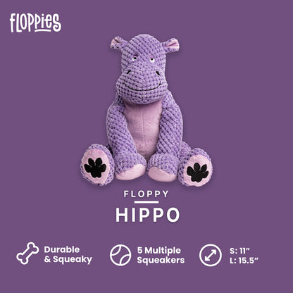 fabdog Floppies Plush Dog Toy - Cute & Durable Squeaky Large Dog Toys - Best Squeak Toy for Puppies and All Breeds | Ideal Pet Gift | Large Hippo