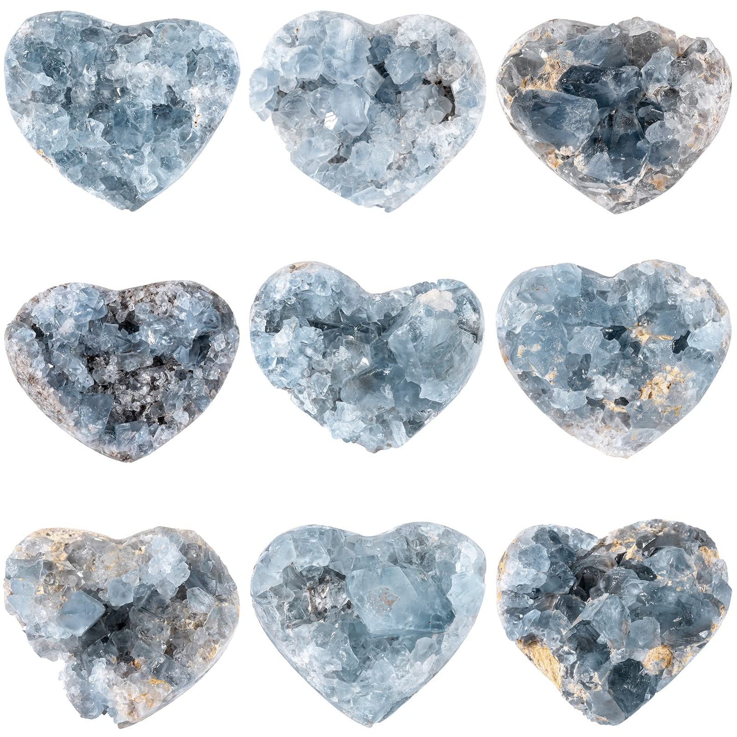 mookaitedecor Natural Celestite Crystal Geode Cluster Heart Mineral Specimen Stone for Crystals Healing Reiki Home Decoration(320-450g)