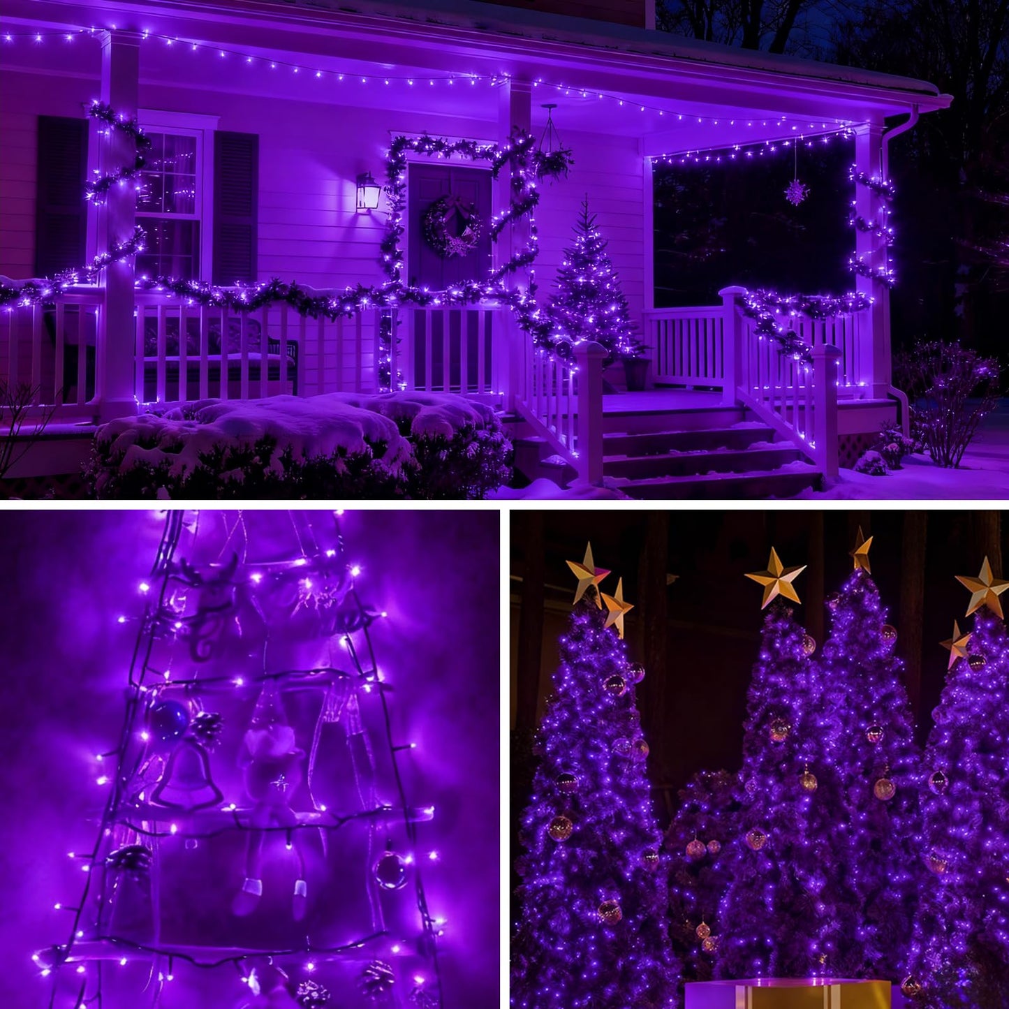 QITONG 165ft 500 LED Purple String Lights, Twinkle Lights Outdoor Waterproof with 8 Modes, Green Wire Christmas Lights Plug in Indoor