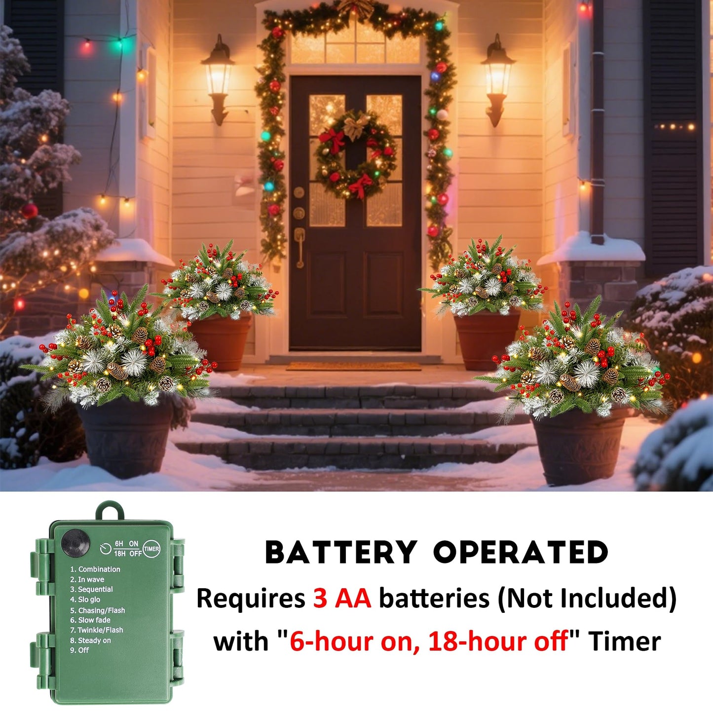 Teoytm Outdoor Urn Filler, Set of 2 Lighted Outdoor Christmas Tree, Battery Operated Christmas Porch Decorations for Driveway, Yard, Garden, Flower Beds