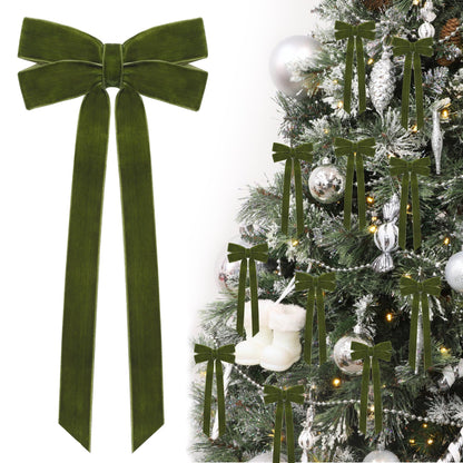 12Pcs Green Velvet Ribbon Bows Christmas Tree Decorations,5in x 10in St Patricks Day Ornaments for Tree Home Party Front Door Wreath Garland Holiday Decor