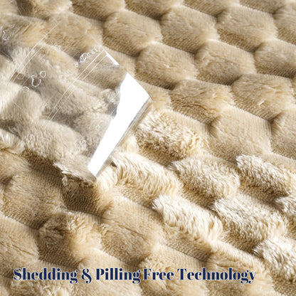 PHF Ultra Soft Flannel Fleece Blanket Queen Size, Lightweight 3D Jacquard Fleece Blanket, No Shedding, No Pilling, Luxury 340GSM Aesthetic Fluffy Cozy for Bed Room Decor, 90"x90", Khaki