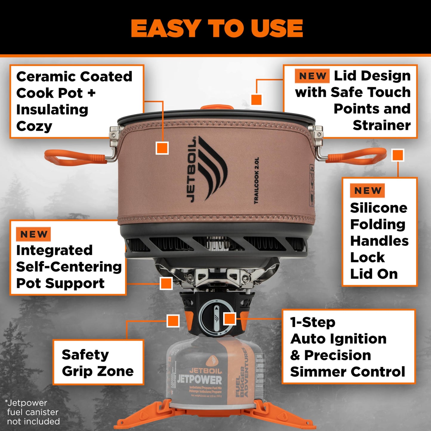 Jetboil TrailCook 2.0L Camping and Backpacking Stove Cooking System with Adjustable Heat Control, New for 2026, Tan
