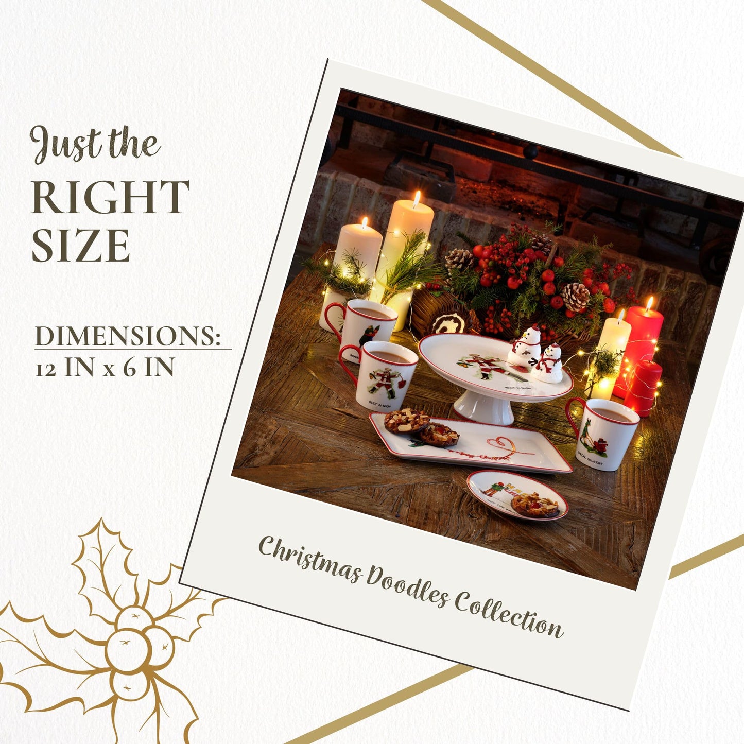 Spode Kit Kemp 12" Doodles Serving Tray - Fine China Dessert Server for Sandwiches, Snacks, Appetizers, Dishwasher Safe Christmas Tableware for Home Entertaining & Holiday Gatherings