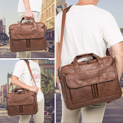 seyfocnia Mens Laptop Bag,15.6 Inch Leather Messenger Bag Water Resistant Business Travel Briefcase, Work Computer Bag Satchel Bag Husband Gifts（Brown）