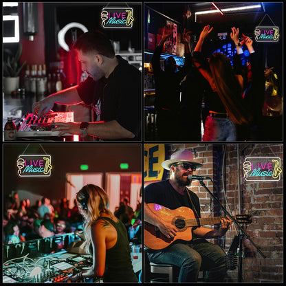 Horseneon Live Music Neon Sign Bright LED Wall Decoration for Music Venues, Bars, Clubs or Homes, USB Power Adjustable Brightness, Classic Song Theme Decoration