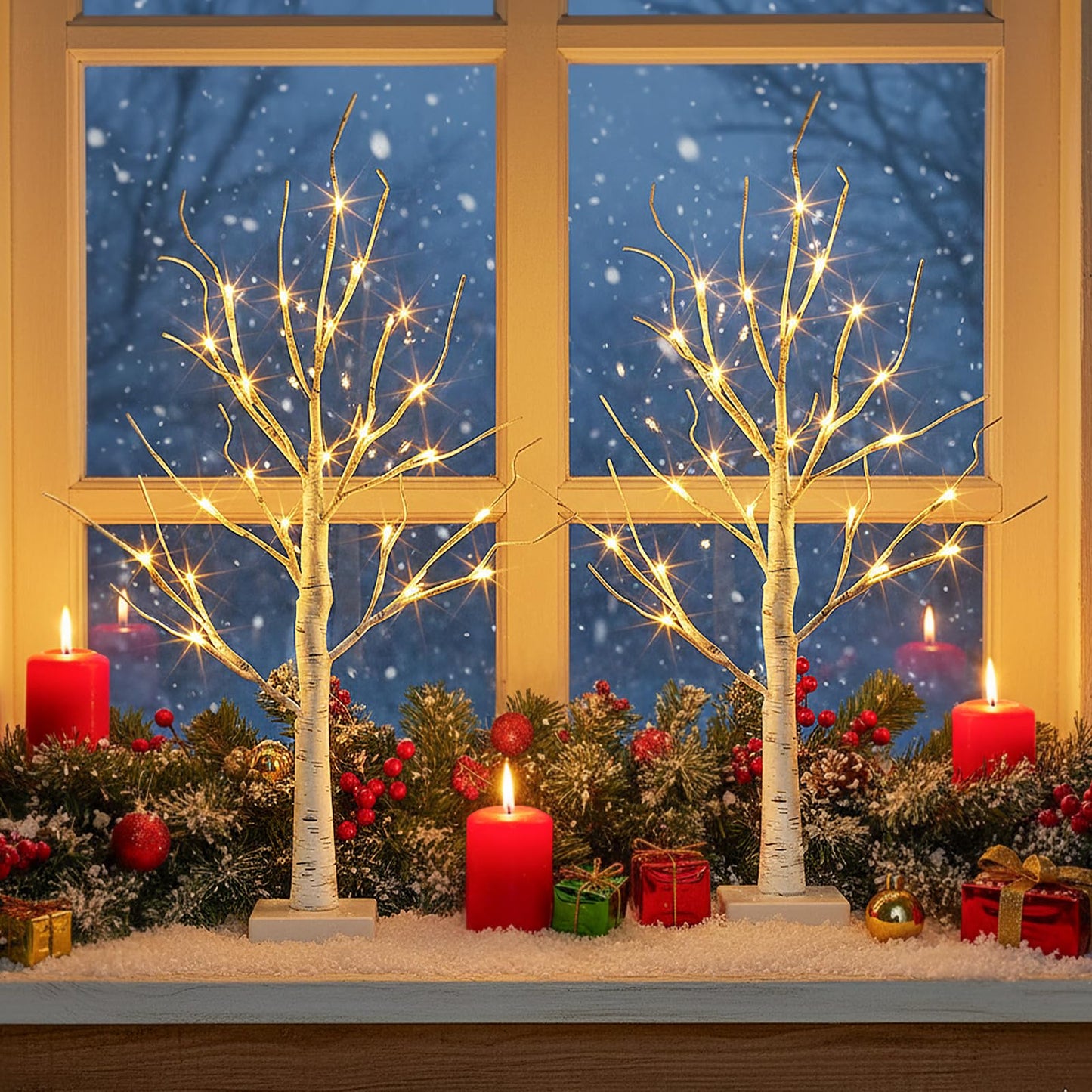 EAMBRITE Lighted Birch Tree Home Decor, Christmas Decorations Indoor 2Pack 24 LED Light Up Tabletop Mini Small Artificial White Trees Lamp with Lights Battery Operated/USB for Table Mantel (2FT)