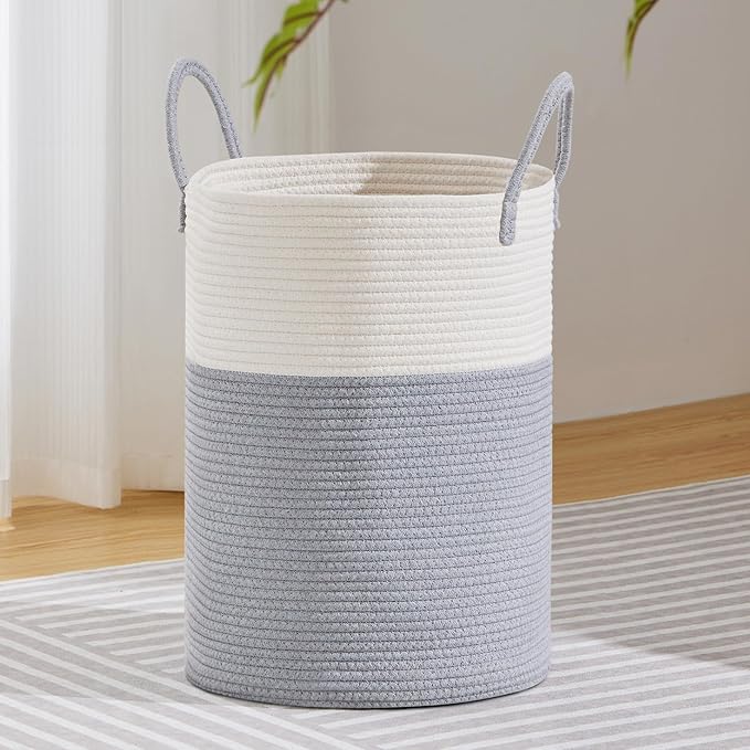 VIPOSCO Large Laundry Hamper, Tall Woven Rope Storage Basket