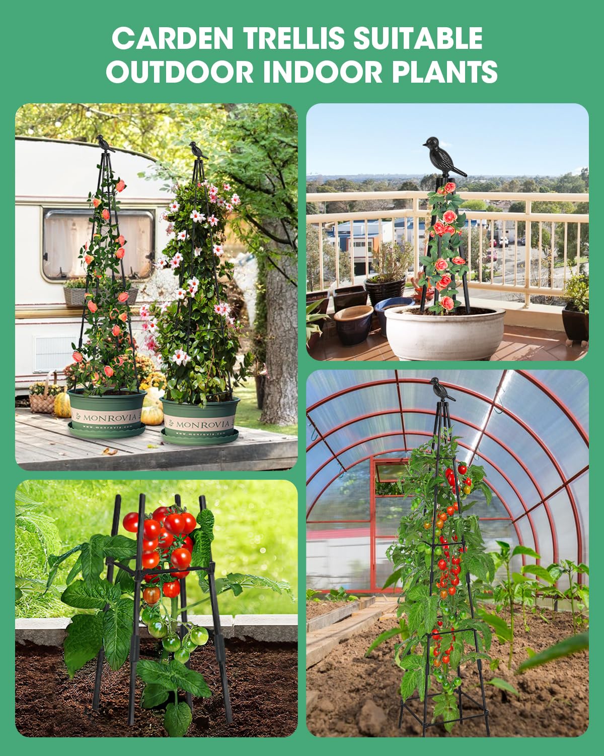MYMULIKE 2Pack Garden Trellis for Climbing Plants Outdoor Indoor Pot 67'' Cucumber Trellis for Climbing Plant Support for Climbing Vegetables Plants Garden Obelisk Trellis Tomato cage & Climbing Rose