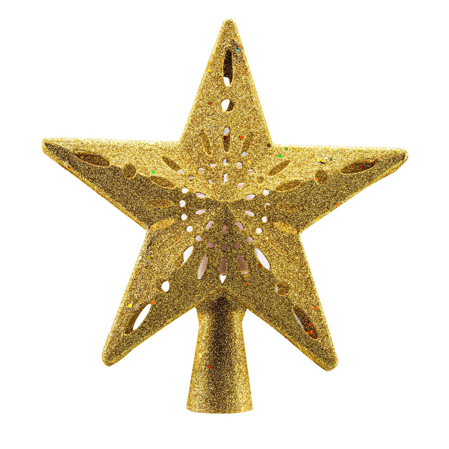Christmas Tree Topper Lighted with Golden Snowflake Projector, 3D Holographic Rotating LED Magic Light, Christmas Tree Star Topper for Christmas Tree Decorations