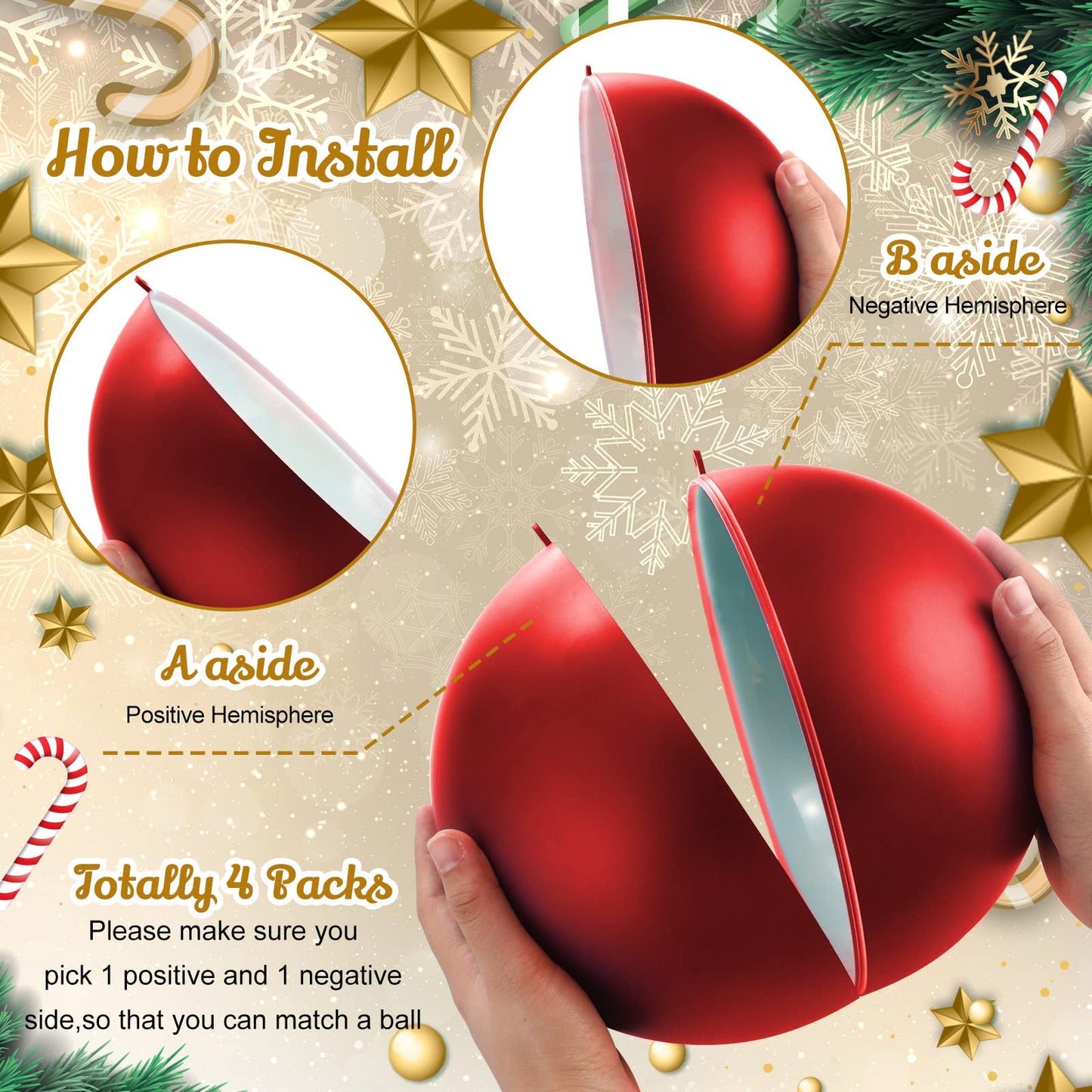 Weysat 2 Pcs 8 Inch Extra Large Fillable Christmas Ball Ornaments Giant Matte Red Plastic Christmas Tree Ornaments Balls with Hanging Ribbons for Outside Lawn Yard Tree Decorations