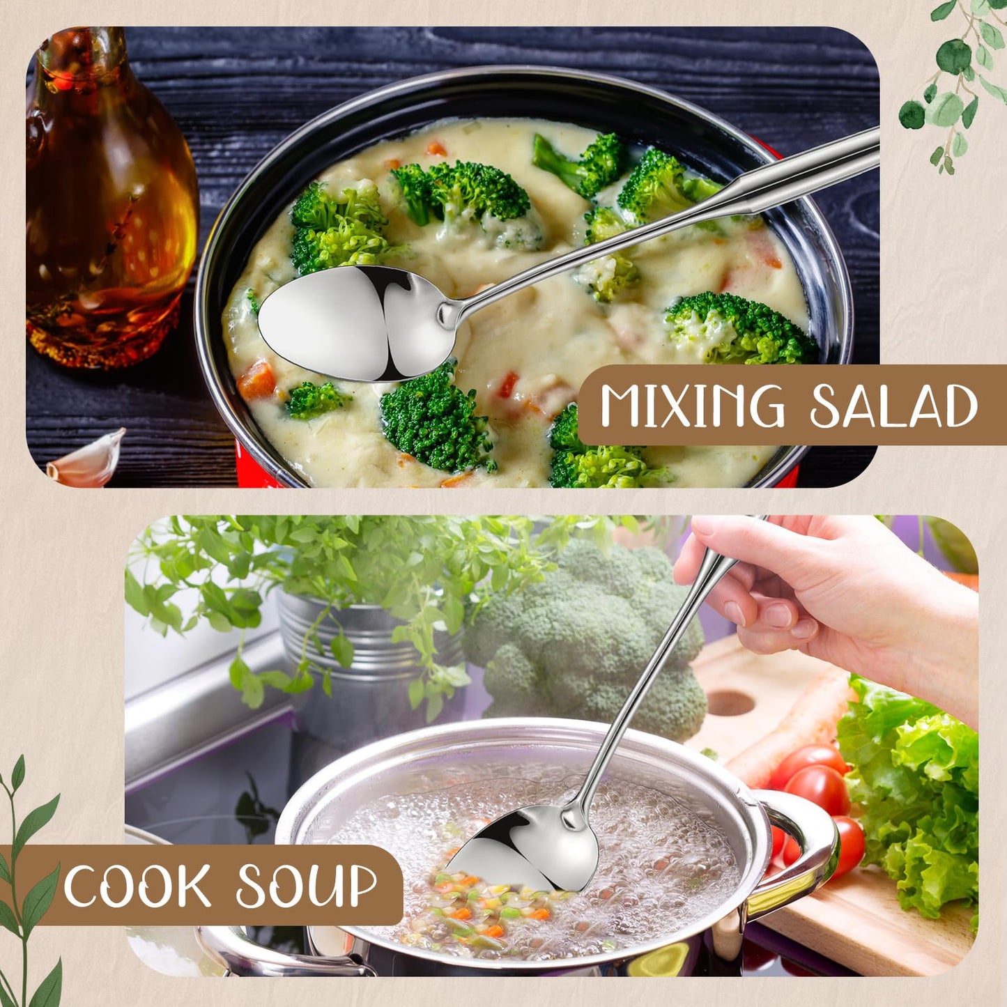 LOYIM 2 Pcs Stainless Steel Cooking Spoon, 15'' Large Stainless Steel Solid Serving, Basting Spoon for Cooking, Kitchen Non-stick and Heat Resistant, Dishwasher Safe, Easy to Clean