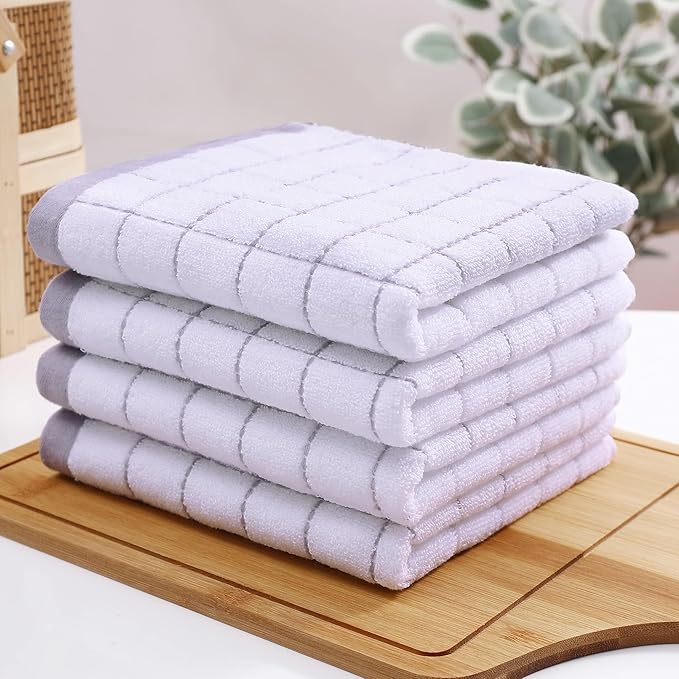 Homaxy 100% Cotton Terry Kitchen Towels, Checkered Designed, Soft and Super