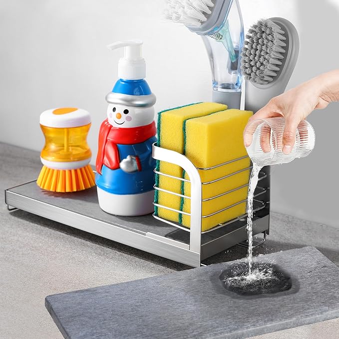 Wipe-Free Sink Organizer with Drying Stone, Instant Dry Sink Caddy Organizers