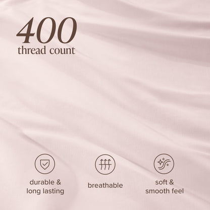 Bare Home 100% Organic Cotton Sateen Fitted Sheet - 400 Thread Count - Smooth Sateen Weave - Breathable & Cooling - Hotel Luxury - Durable Fitted Sheet - Deep Pocket (King, Dusty Pink)
