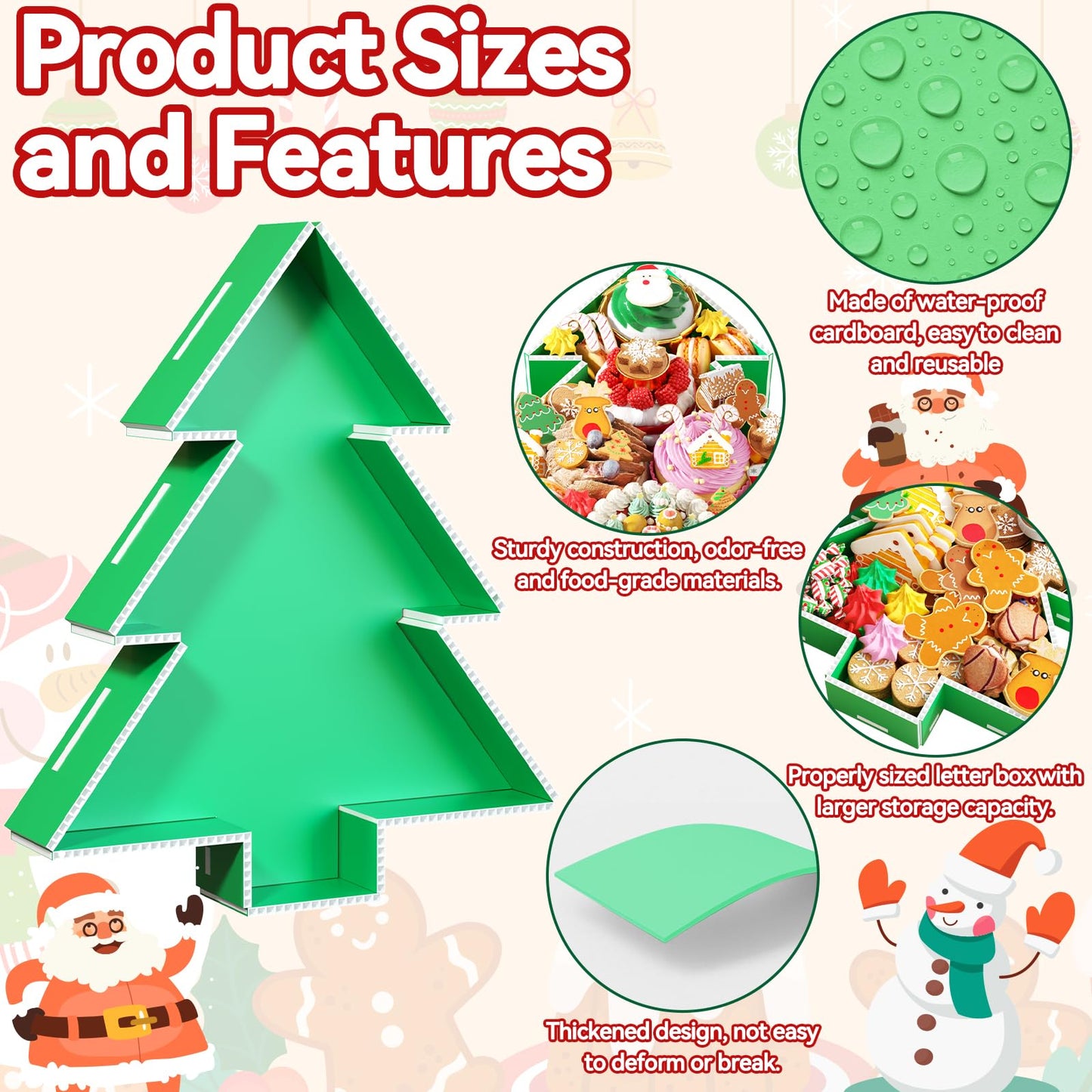 Paready Christmas Charcuterie Cardboard, 13.39" Fillable Cardboards Green Xmas Tree Charcuterie Board for Xmas Candy, Treats, Snack, Cupcakes Tray for New Year Holiday Christmas Party Decorations