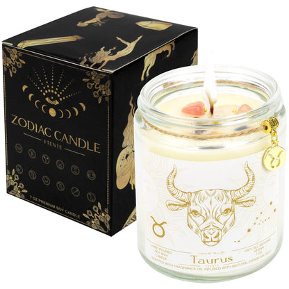 YTENTE Taurus Zodiac Sign Candle Gift, Zodiac Crystals Candle Jar,Astrology Lavender Scented Soy Stones Candles Best Friends Gifts for Women Men Sister Brother Funny Birthday Gift…