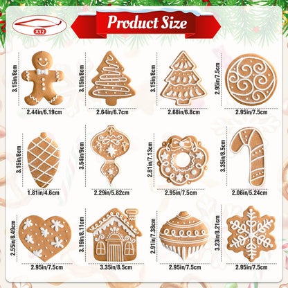 12 Pcs Gingerbread Cookie Ornaments, Funny Christmas Tree Cookie Decorations, Xmas Tree Snowflake Gingerbread Shaped Ornament for Xmas Winter Holiday Crafts Decor Indoor