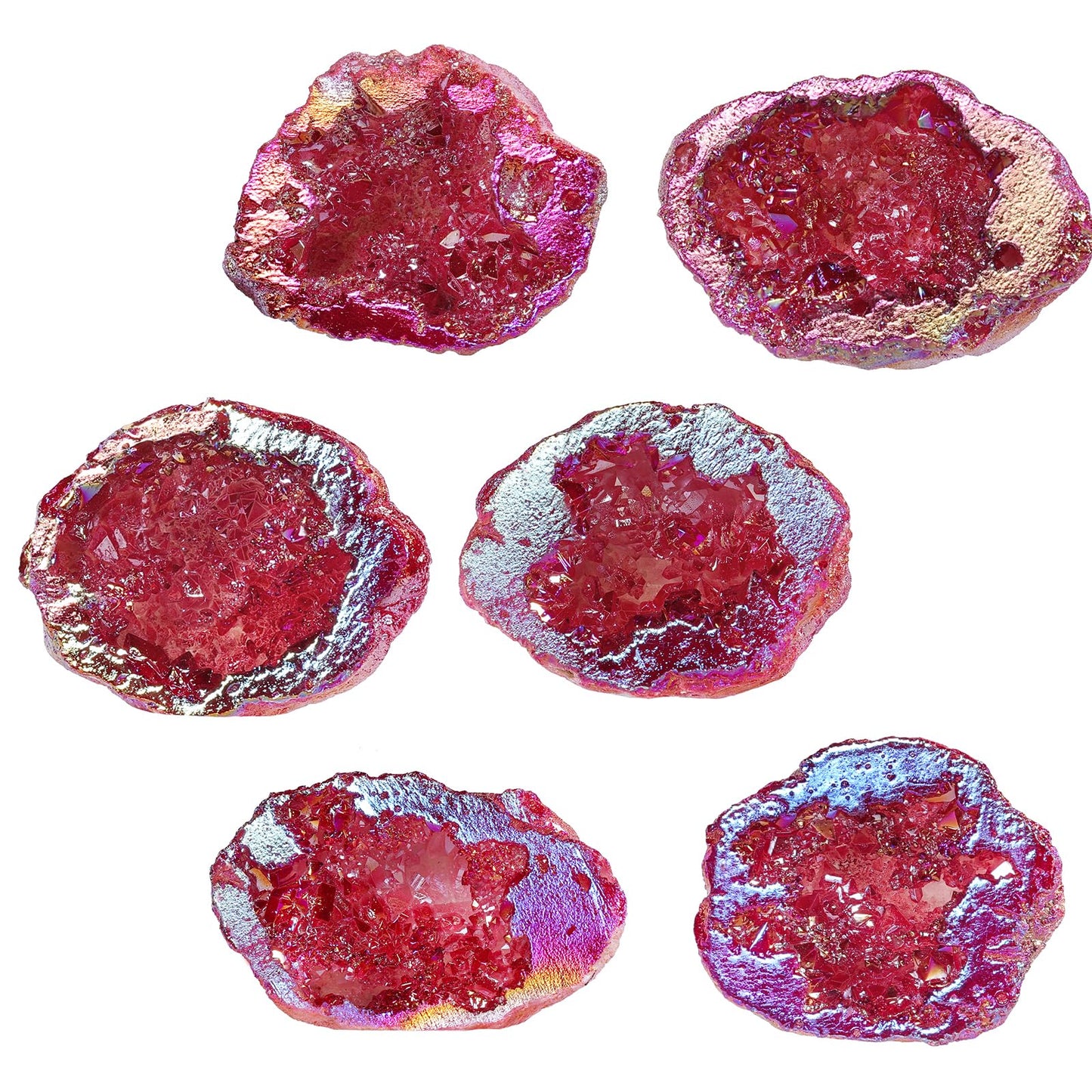 Sportmusies Irregular Titanium Coated Geode Crystal Cluster Decoration Home Office, Healing Rock Stone Mineral Specimen Collection, Red