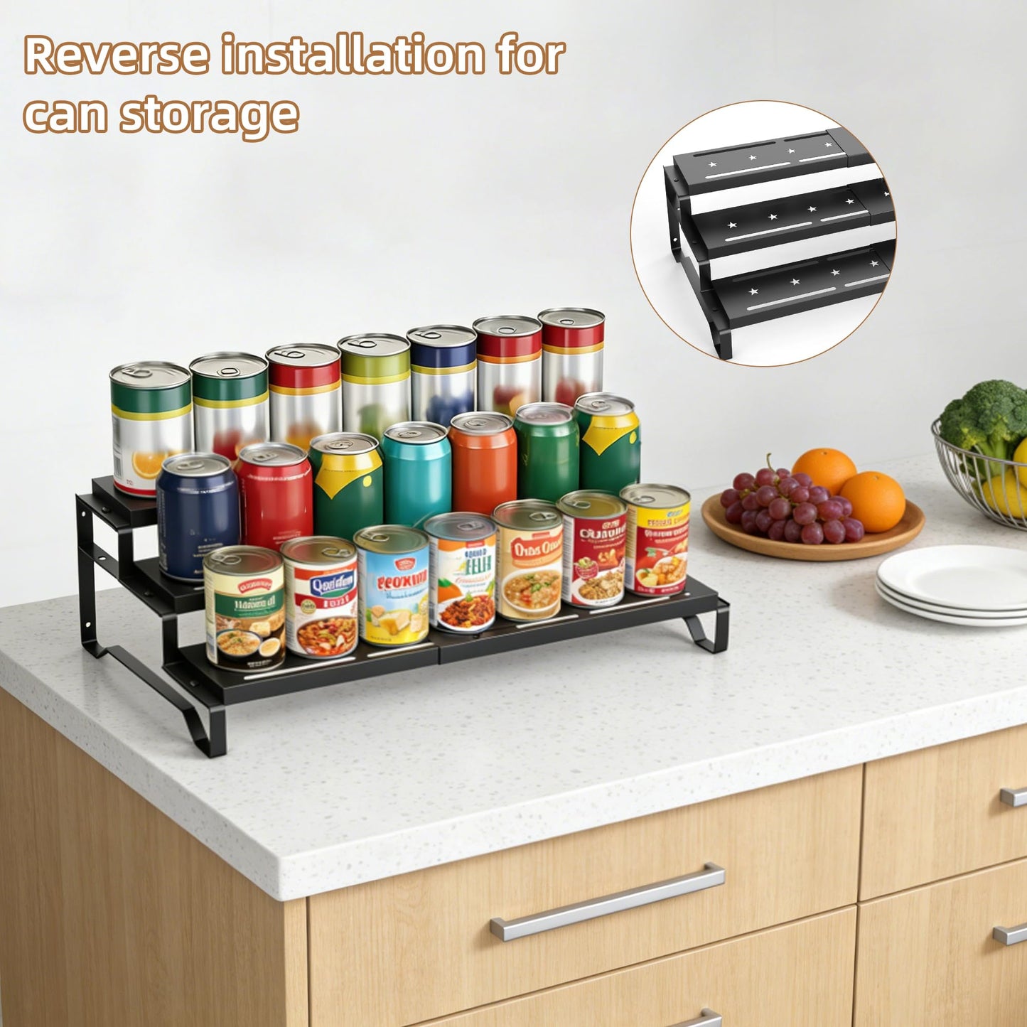 SANKEU Expandable Spice Rack Organizer for Cabinet 3 Tiered Metal Seasoning Organization with Guardrails Spice Shelf Storage for Jars Adjustable Length 13"-21" Black 1Pack