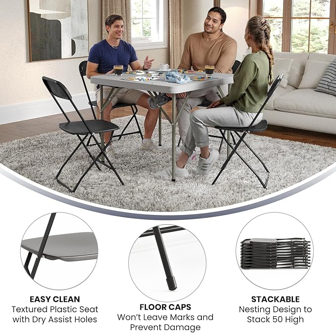 Flash Furniture Hercules Series Plastic Folding Chair - Black - 20 Pack 650LB Weight Capacity Comfortable Event Chair-Lightweight Folding Chair