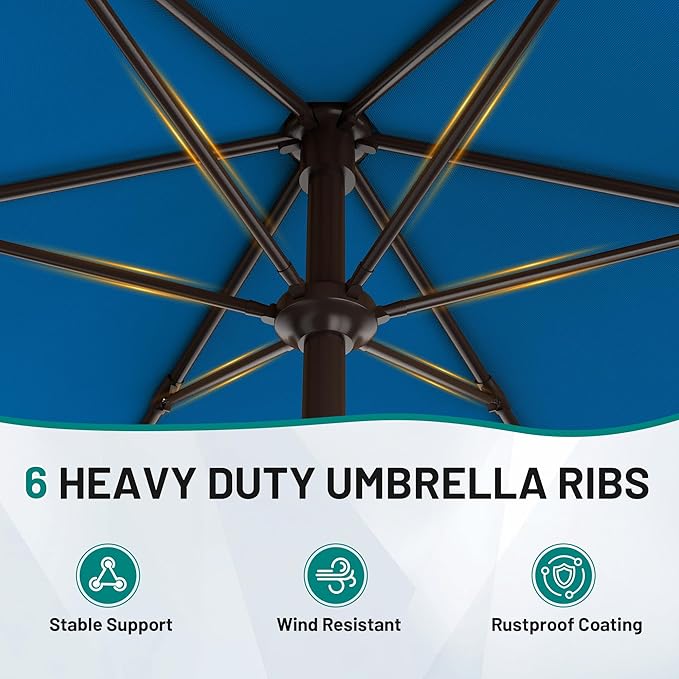 AreShark 7.5FT Patio Umbrella Table Market Umbrella with 6 Sturdy Ribs, Button Tilt/Crank Heavy-Duty Round Outdoor Umbrellas for Garden, Deck, Backyard,and Pool, Royal Blue