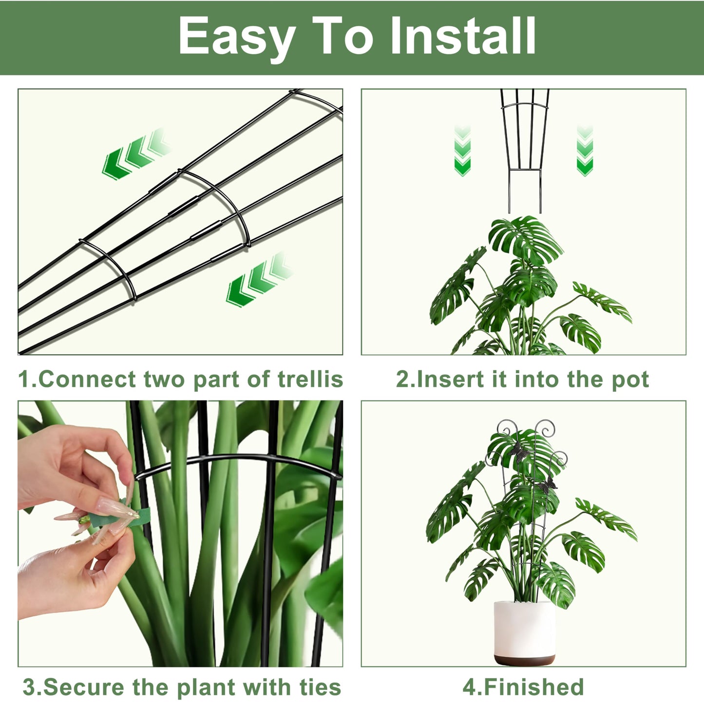 Xeeol 30'' Larger Plant Trellis with Ties Indoor, Expandable Metal Trellis for Climbing Plants Indoor, House Plant Climbing Support for Flowers Vine Ivy Monstera Hoya Pothos, 2P