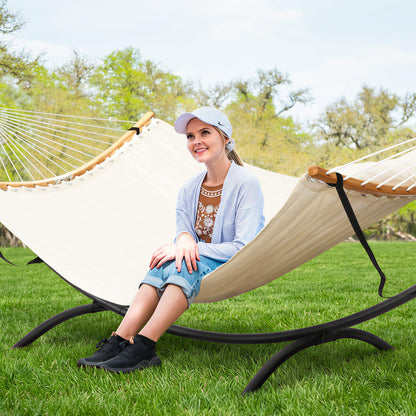 SUNCREAT Hammocks for Outside with Stand, Porch Hammock and Stand, 475 lbs Capacity, Patent Pending, Beige