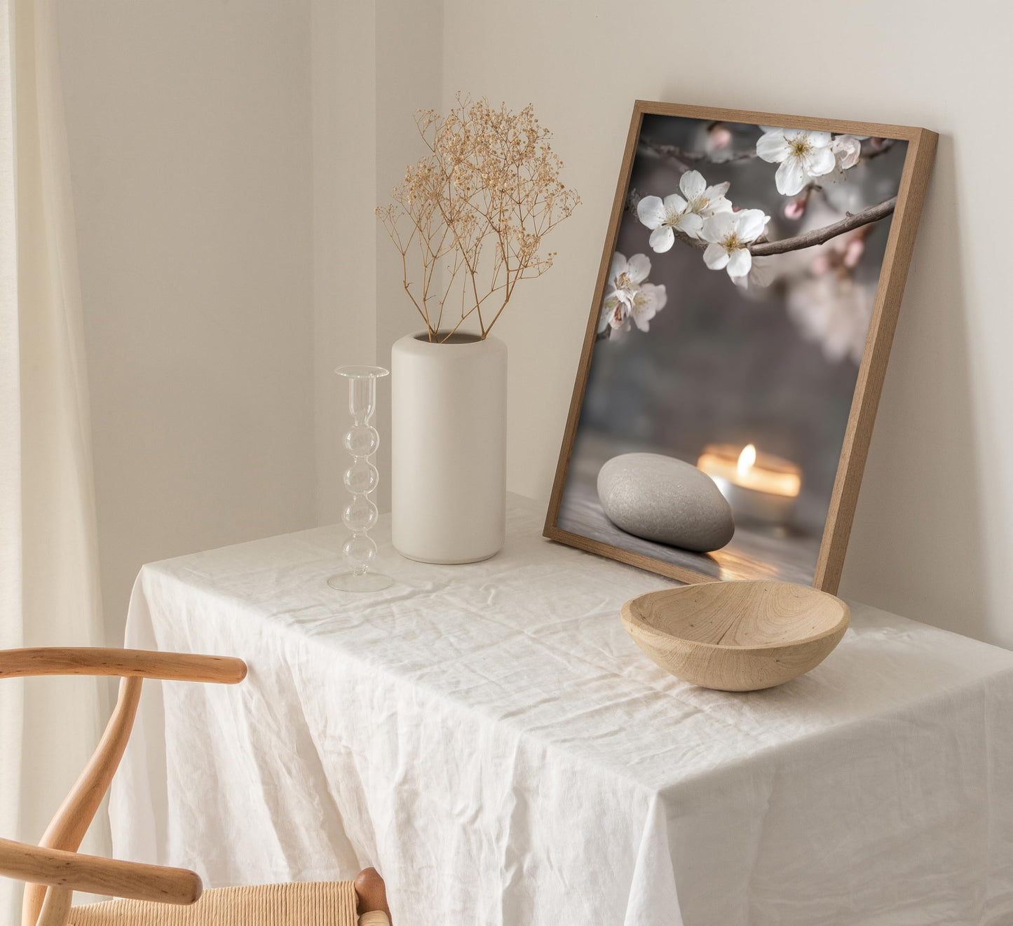 ZHJIOFXG 3 Piece Zen Canvas Wall Art Stacked Stones Cherry Blossom Candle Spa Wall Decor Calming Minimalist Neutral Poster Print Art for Bathroom Bedroom Yoga Room Office Living Room 12x16in Unframed
