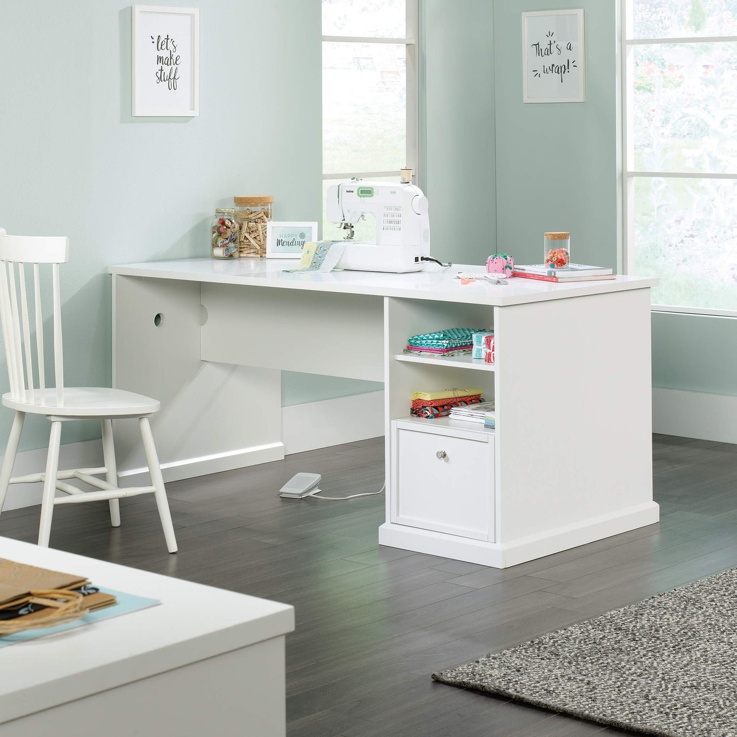 Sauder Craft Pro Series Craft Table/ Pantry cabinets, in White finish